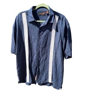 Cubavera XXL Men's Blue Linen Blend Guayabera Cuban‎ Camp Button Down Shirt